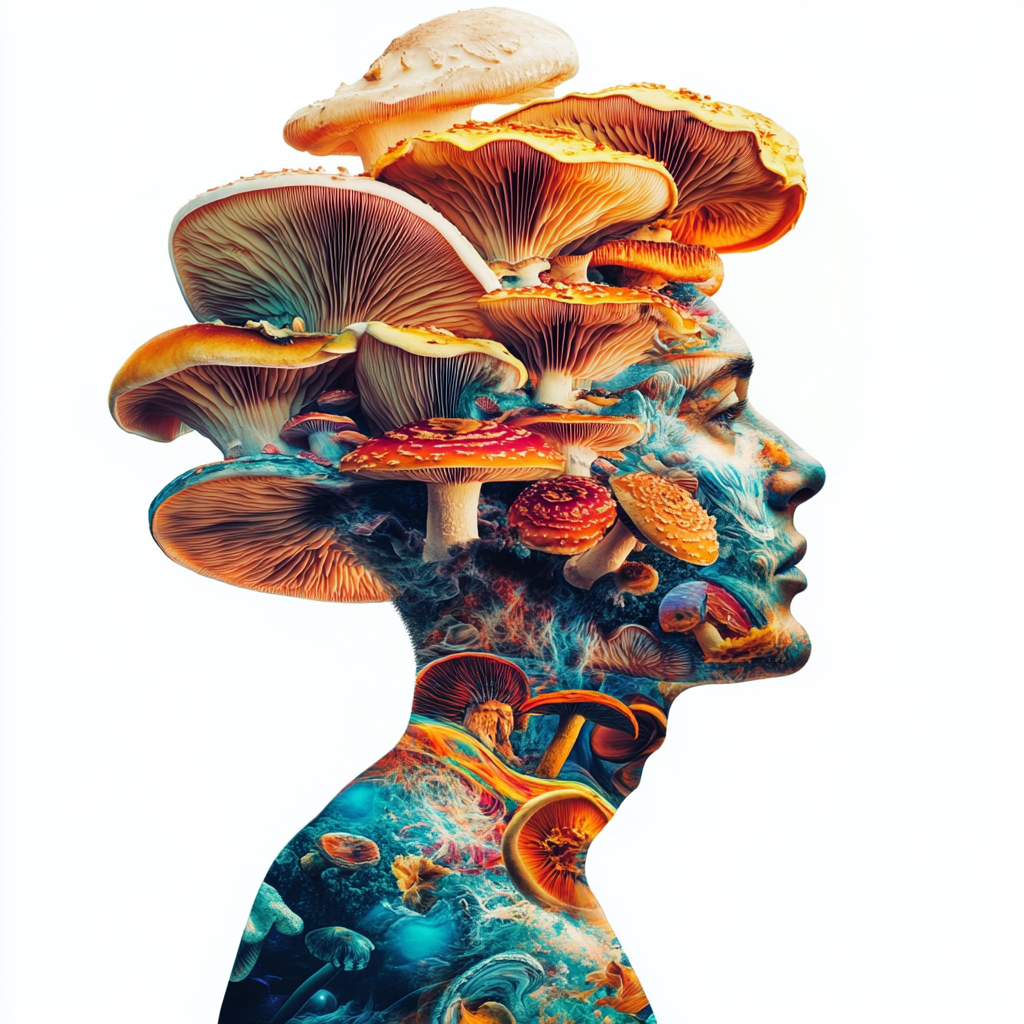 man and mushrooms
